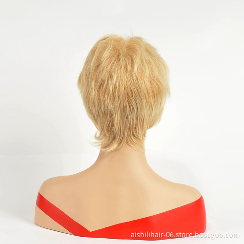 Aishili Wholesale synthetic wigs gold Short wig natural wave loose wave wig for fashion women